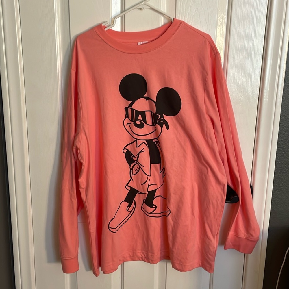 NWOT Disney -  Mickey Bright Pink Long Sleeve Shirt - Size XXL